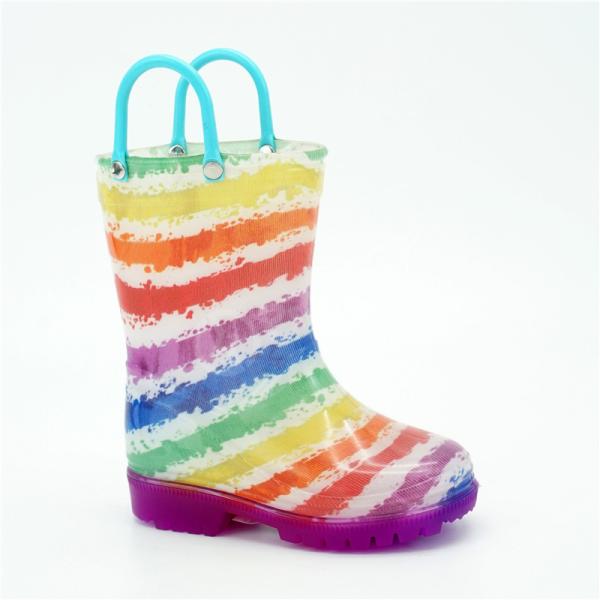 PVC Rainbow Light Up Rain Boots , Reusable Slip Resistant Rubber Boots