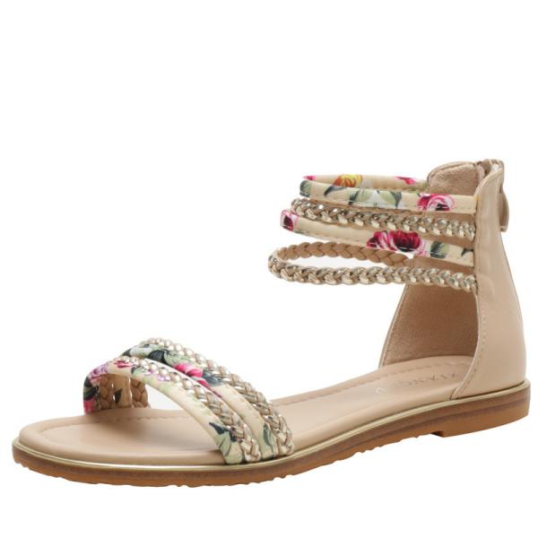 BS136 Flat Roman Shoes 2021 New Ladies Fashion Casual Sandals Vacation Travel Floral Cloth Beach Women'S Shoes Sandals B