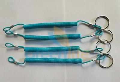 Top Quality Blue TPU Coated Safety Elastic Coil Cord Rop Key Ring Accessory Full Stretched Length 1M