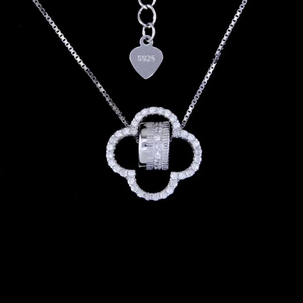 3D Heart Shaped Necklace Cross Chain And Hanging Zircon Shining Stone Sterling Silver