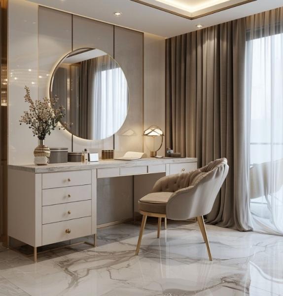Modern Luxury Bedroom Furniture Functional Bedding Room Set With Gold Plated Top And Marble Leather Ceramic Dressers