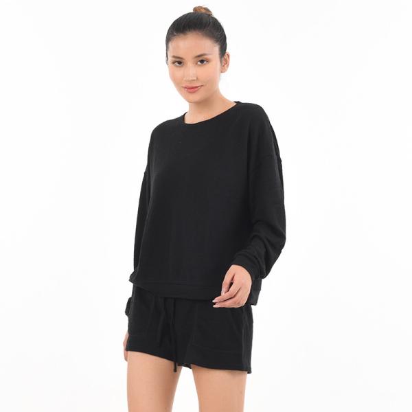 Das mulheres macias amanteigadas dos pijamas camisetas super e short de Crewneck da luva por muito tempo
