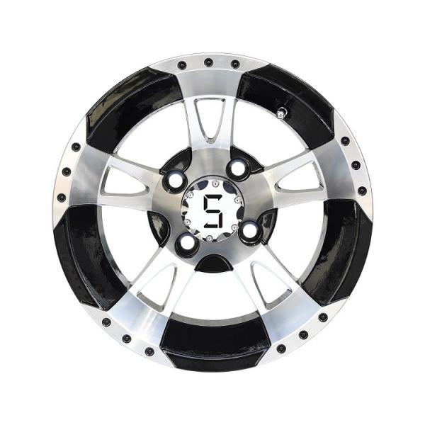 12'' 14'' Golf Cart Wheels Machined Glossy Black 5 Spokes Offset -25
