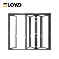 Matte Black Stacking Folding Sliding Glass Doors Accordion Aluminium Frame