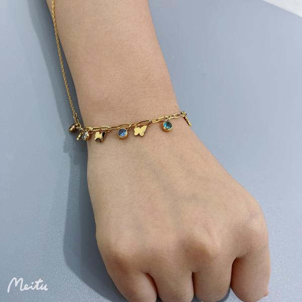 Women Butterfly Chain Necklace Designer Colorful Stainless Steel Gold Chain