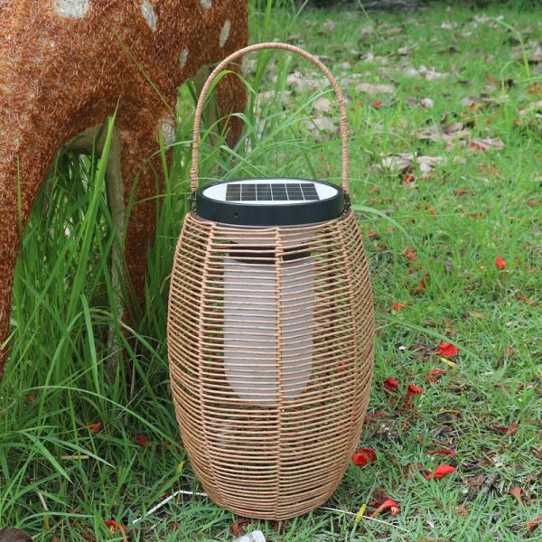 Outdoor Rattan Woven Solar Lights Lantern Waterproof For Garden Landscape