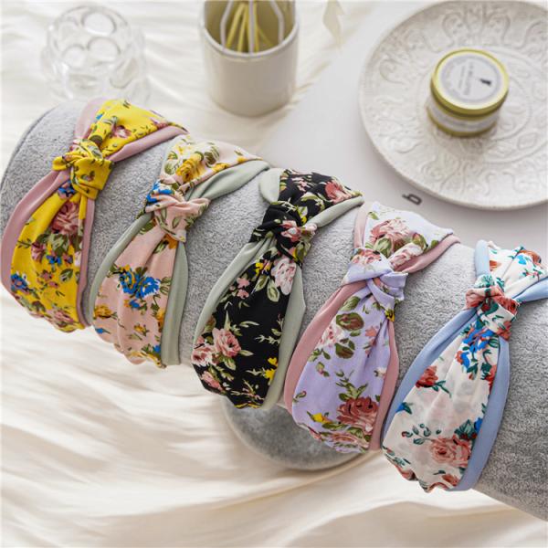 GLH035 Floral girls fabric elastic lace headbands wide edge headband fabric pressure hair clip