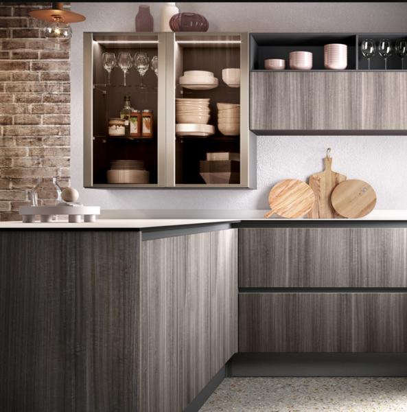 Melamine Finish Modern Modular Kitchen Cabinet L Shape Design