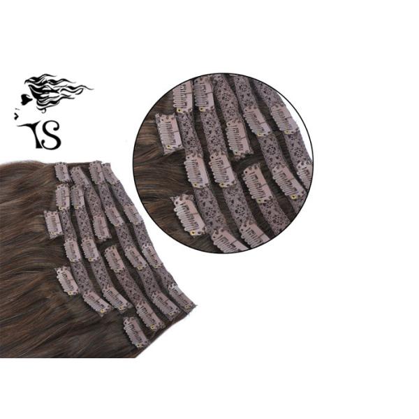 Dark Brown Clip In Human Hair Extensions , Real Virgin Pre Bonded Hair Extensions