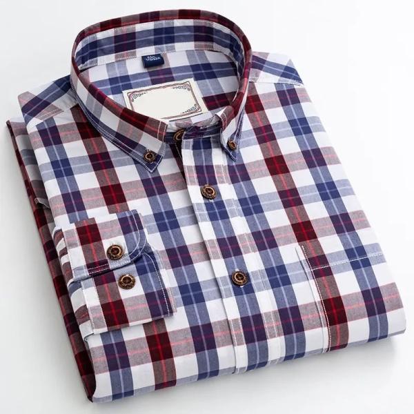                  Plaid Shirt Long Sleeve Check 100% Cotton Men′s Shirt Casual Formal Office Custom Tuxedo Shirt Couple Style             