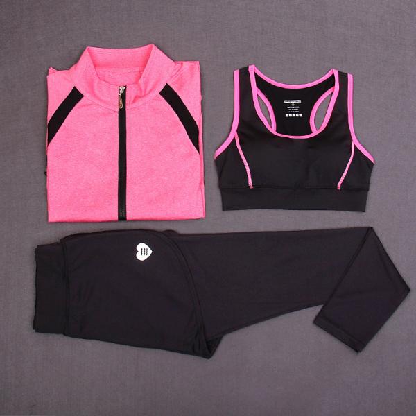 CPG Global Multi-Color Breathable 3 Pieces Sets Long Sleeves Gym Running Racerback Sports Bra with Yoga Pants T1017