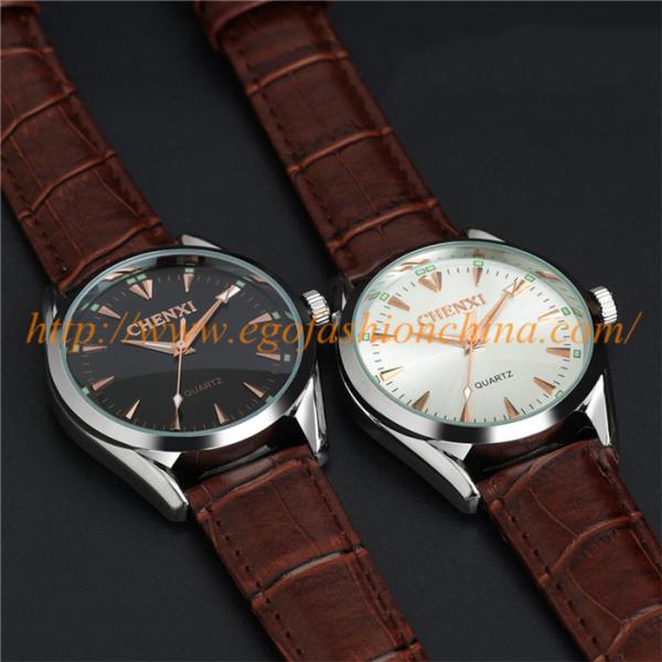 E Go Fashion 006A Stainless Steel Quartz Watch Genuine Leather Strap Watches Unisex Man