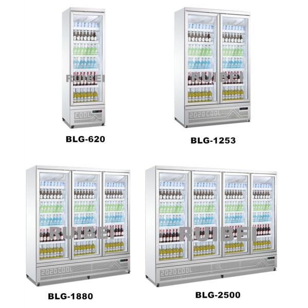 Glass Door Beverage Display Cooler Upright Refrigerator Showcase For Supermarket