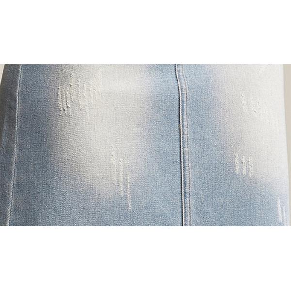 ODM OEM High Waisted Denim Skirt Tulle Mesh PatchedHem Light Indigo Jeans Wrap Skirt