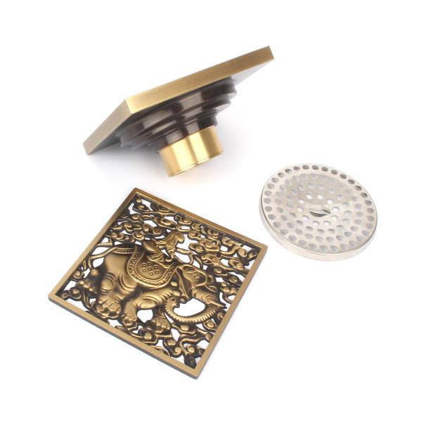 Removable Cover and Waste Water Strainer 4-Inch Square Brass Shower Drain for Washroom