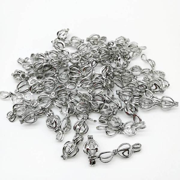 Copper Heart Cage Pendant with 6-7mm Pearl Essential Oil Diffuser DIY Locket Pendant