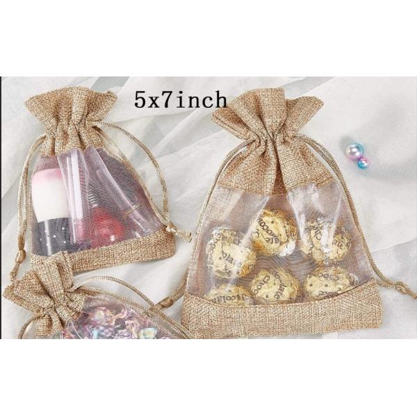 Burlap Sheer Bag Organza Bag Burlap Bags Gift Bags with Drawstring, for Wedding Party Favors Cosmetic Samples Mesh Pouch