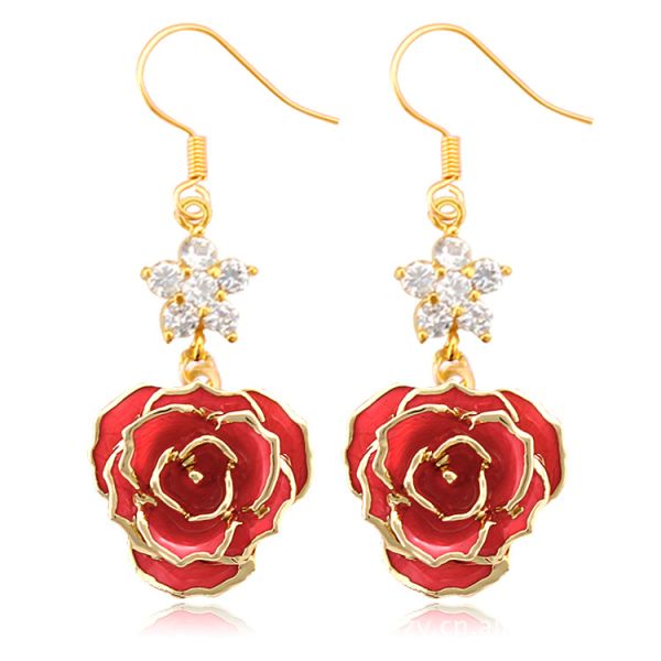 24k Gold Dipped Rose Fashion Earrings Gifts for Girlfriend Mother's Day  Preserved  Gold Rose Earrings Manufacture Wholesale