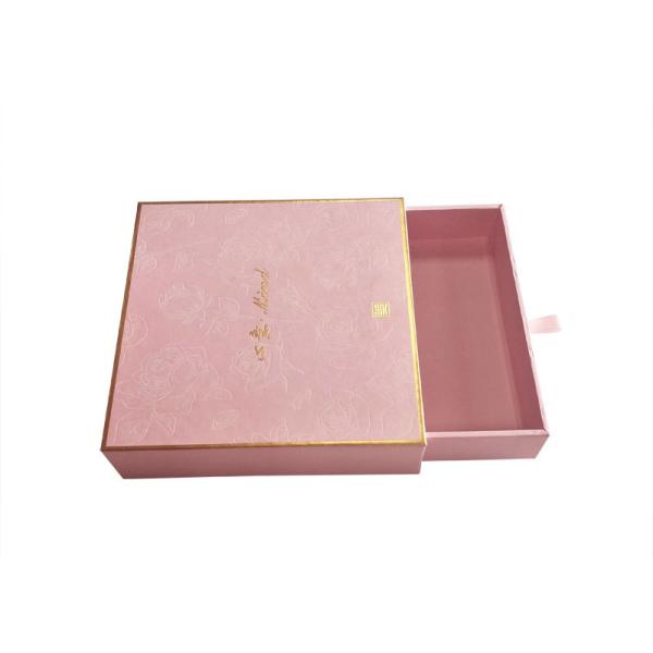 Cosmetic Packaging Sliding Paper Box Pink Textured Paper Gold Foil Logo Durable