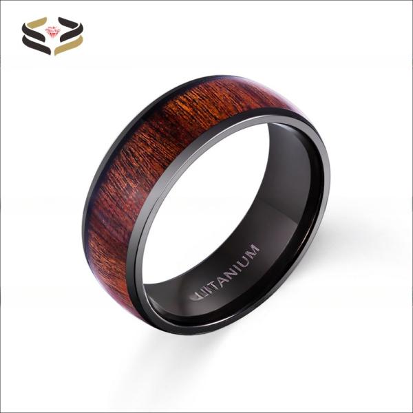 Anillos de Titanio de 8 mm de madera negra para hombres Mujeres