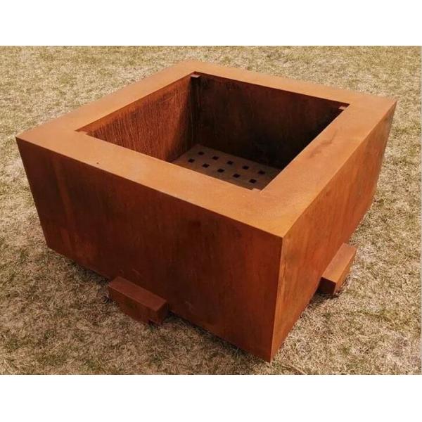 Large Corten Steel Wood Burning Square Fire Pit Table For Outdoor Cooking