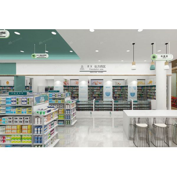 04-XDZYS007 Branded Store Showcase Pharmacy Stand Pharmacy Shelf Design for Drugstore Store Furniture