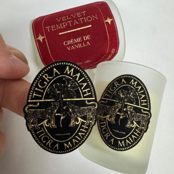 Etiqueta autoadhesiva de alta calidad de vela de perfume de terciopelo en relieve