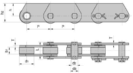 MT Series Standard Roller Chain , Stainless Steel Double Strand Roller Chain