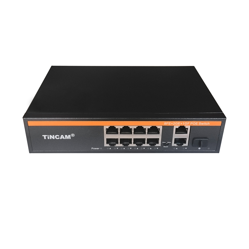 TiNCAM 11 Port PoE Switch 10/100Mbps 8 PoE Ports 2 Gigabit UPLINK 1 SFP Slot 100m/250m Transmission Modes 120W For IP Camera CCTV Surveillance TBC-PS4511N-3PF