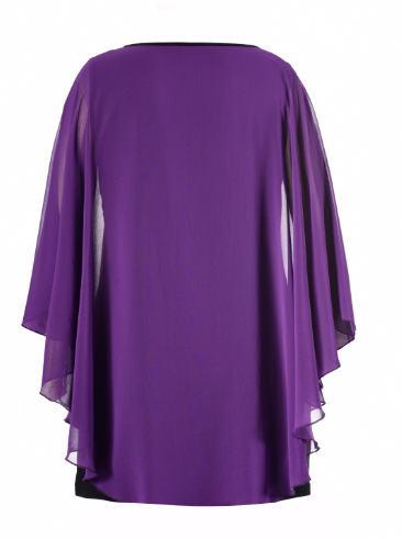 Bright Purple Ladies Plus Size Dresses With Big Flounce Chiffon Sleeve