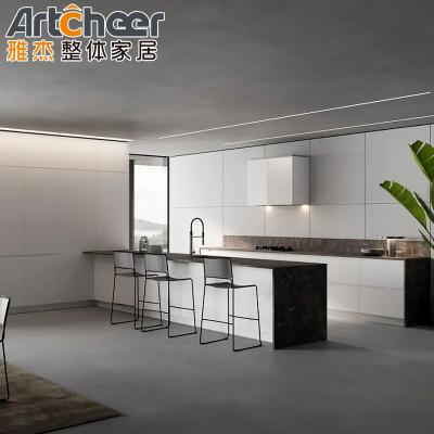 Kitchen Furniture Cabinet Set With Island Table And Hinge Accessories In Modern Design