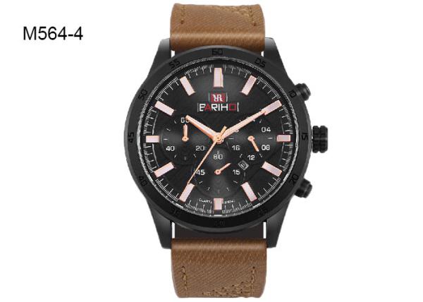 Waterproof Men's Quartz Watch Chronograph 6 Pointers Leather Strap Wristwatch M564