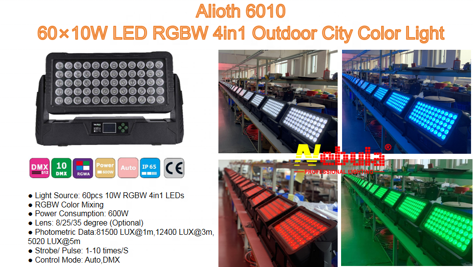 Outdoor 60x10W LED IP65 RGBW Wall Wash Washer Stage Flood Architecture Building City Color Light