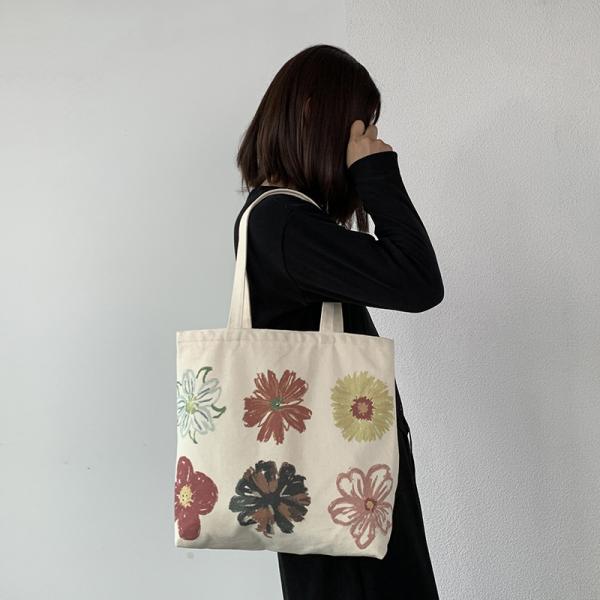 Contemporary Women's Handled Style Customized Canvas Tote Bag with Flower Printing