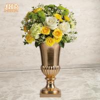 A mão Crafted a cor brilhante do ouro do plantador da fibra de vidro dos potenciômetros de flor