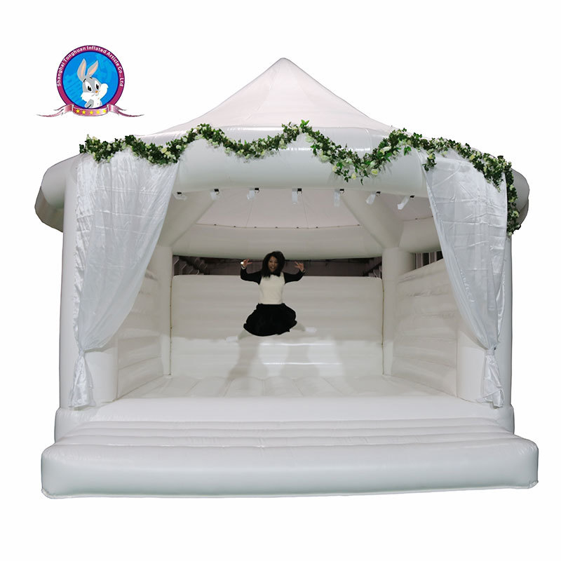 White Wedding Inflatable Bounce House with Canopy and Mesh Walls for Elegant Events