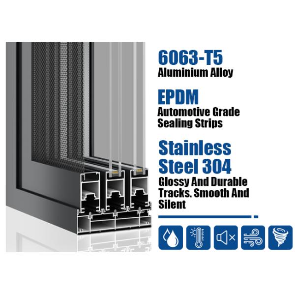 Windproof 1.8mm External Aluminium Sliding Doors With Wind Resistant Function