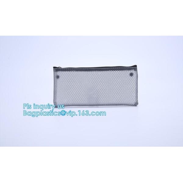 Embroidery Logo black nylon mesh cosmetic bag with zipper, mesh net zipper cosmetic makeup bag with custom logo, Women M