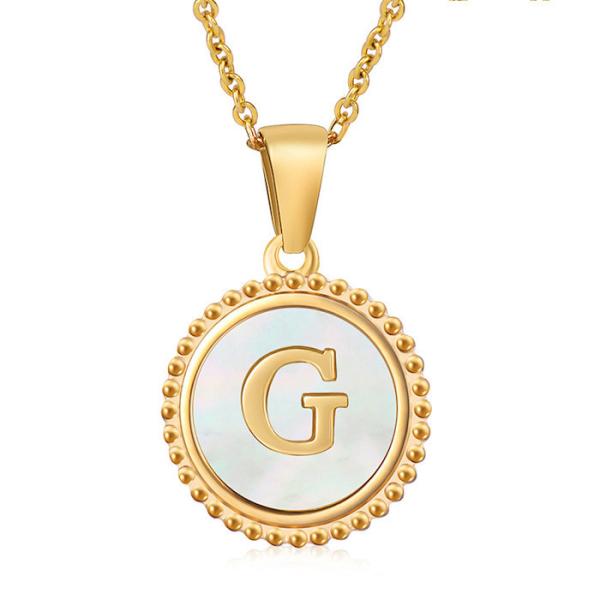 Unique Jewelry 16MM 18K Gold Plated Stainless Steel 3D Shell Letter Necklace Women'S Letter Pendants