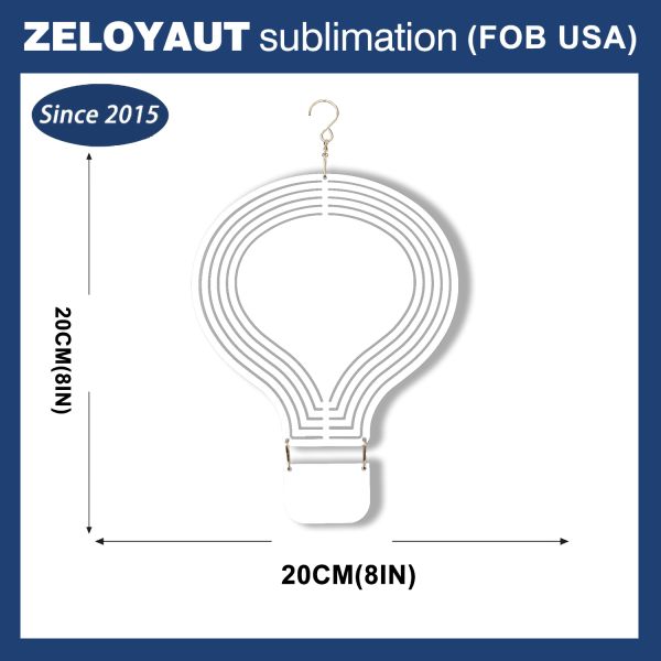 8inch White Aluminum Sheet Hot air Balloon Sublimation Wind Spinners Blanks for Garden Decor 10inch Home Chime with Hanging Tail