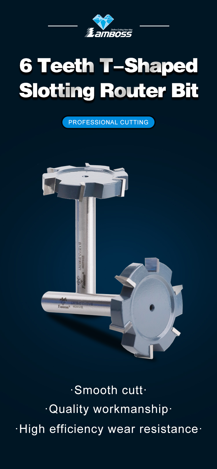 Lamboss 6 Teeth T-shaped Slotting Router Bit Factory Price Woodworking Router Bit Milling Cutter