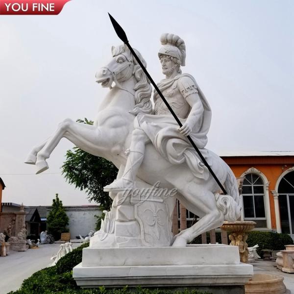 Outdoor Garden Ancient Marble Roman Statues Full Size Soldier Sculpture with Shield