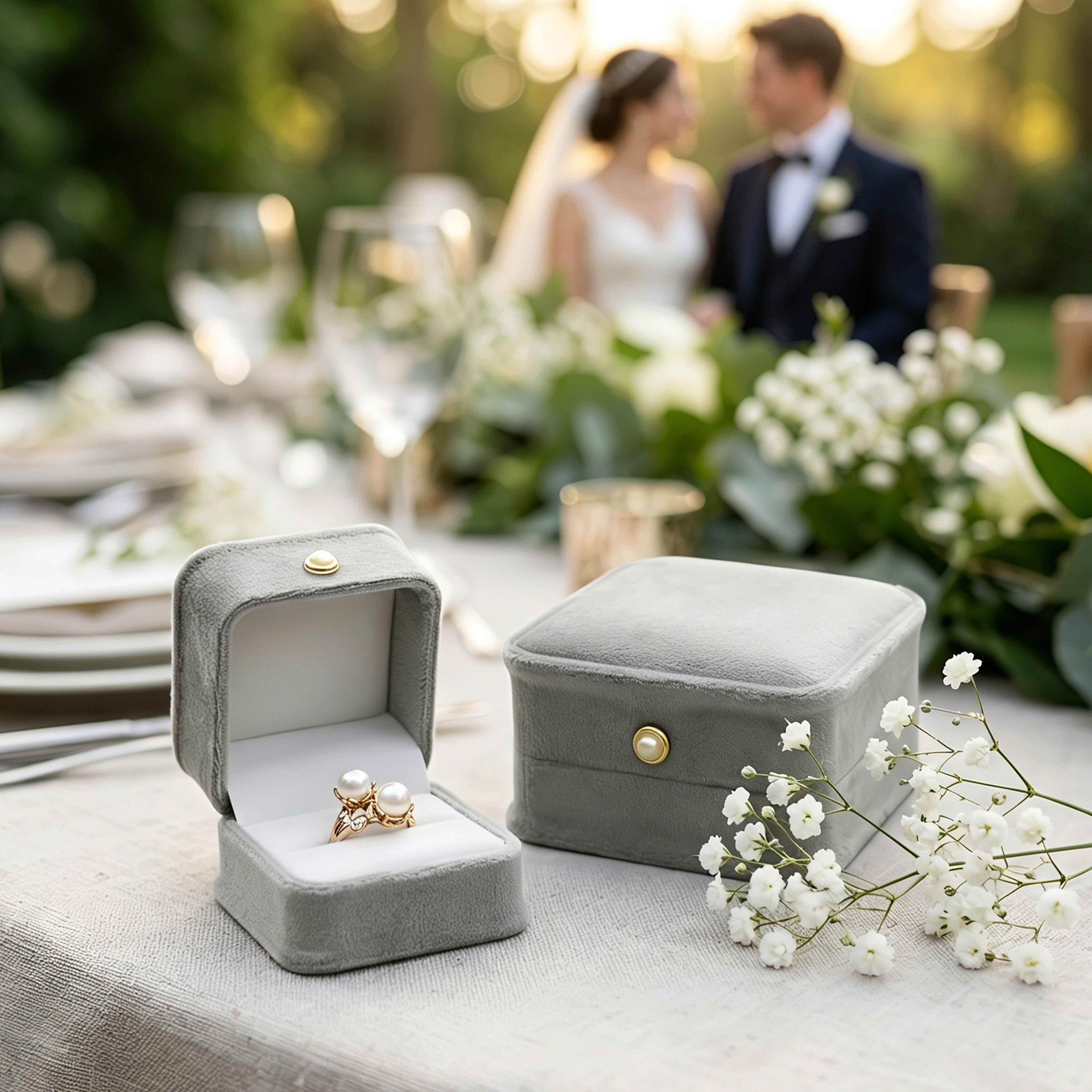 Grey Velvet Jewelry Gift Box Set With Hinge Closure Empty Jewelry Gift Boxes