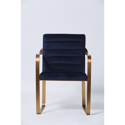 Popular Modern Contracted Blue Velvet Living Room Chair With Metal Base Brushed Brass