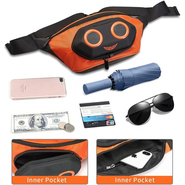 Outdoor Adjustable Fanny Pack Waterproof Rechargeable With Bluetooth Speaker Stereoc