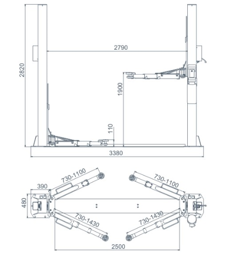 4Tons Car Lifting Equipment 1900mm 2 Post car Lift Auto Hoist Manual Safety Lock Release