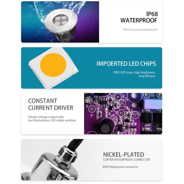 90LM 3W SS316L RGB LED Underwater Light For Swimming Pool