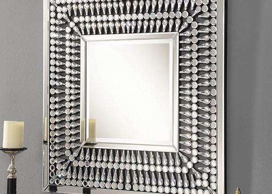 Crystal Mirrored Square Shape Decorative Mirror for Wall Decor