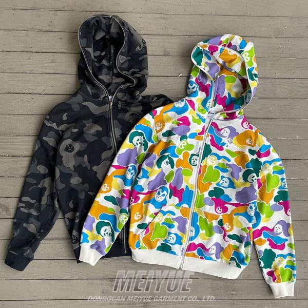 Bloc de couleur personnalisé Hoodie pleine fermeture à glissière 500gsm Vêtements de rue Impression numérique Bordure Logo Hoodie