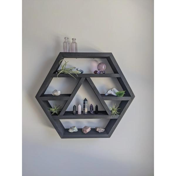 Home Decoration Solid Wood Hexagon Wall Mounted Floating Shelf Wooden Storage Shelves